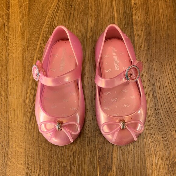 MINI MELISSA Pink Bow Mary Jane Shoes Girls 7 Jelly Flats Sweet Love IV Shoe - Picture 2 of 8
